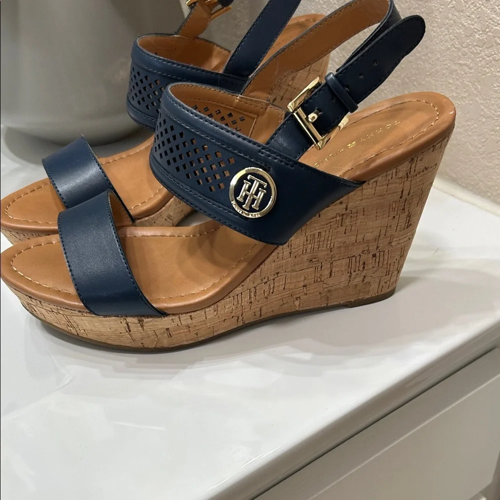 Tommy Hilfiger Navy Wedge Sandals - Picture 4 of 6